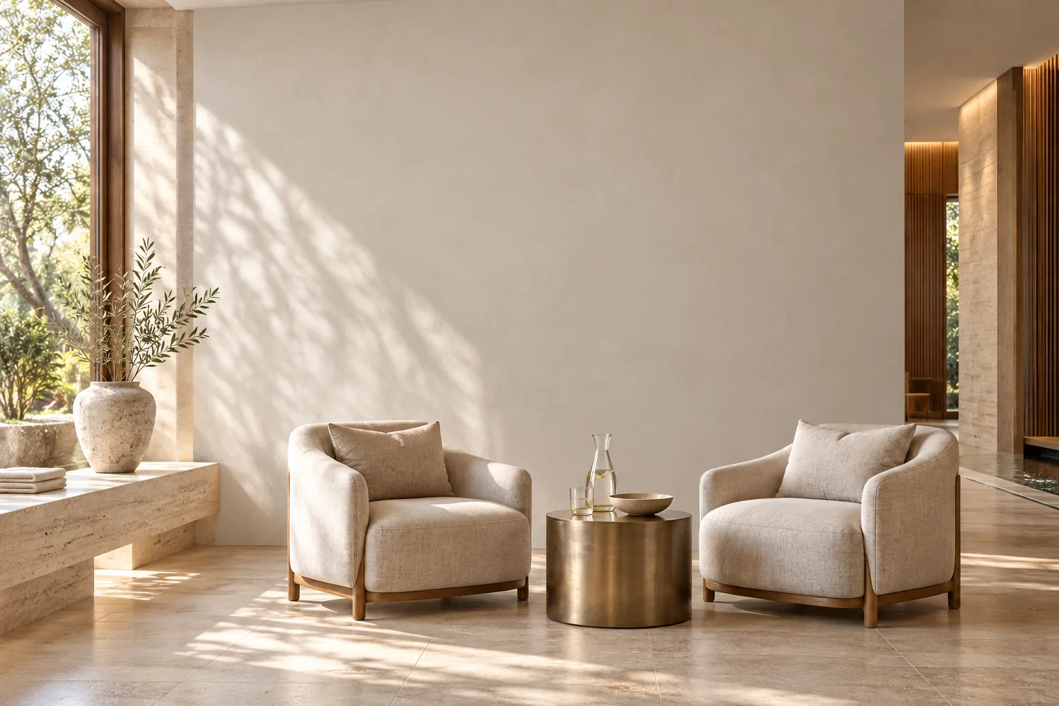 The same foyer with a plain greige painted wall
