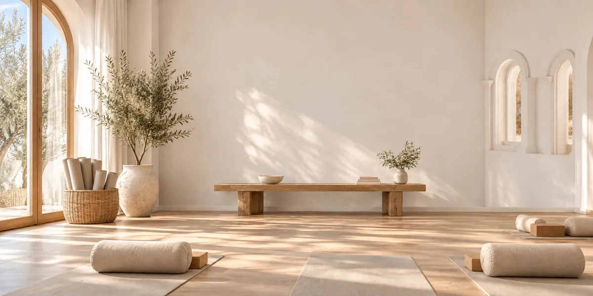 The same yoga studio with a plain soft white painted wall and no design