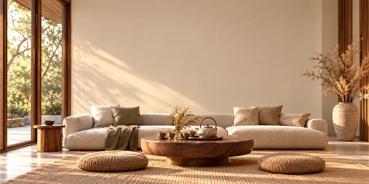 The same tea lounge with a plain cream painted wall and no design