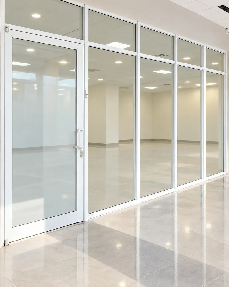 The same entrance with plain clear glass and no graphics on the windows or door